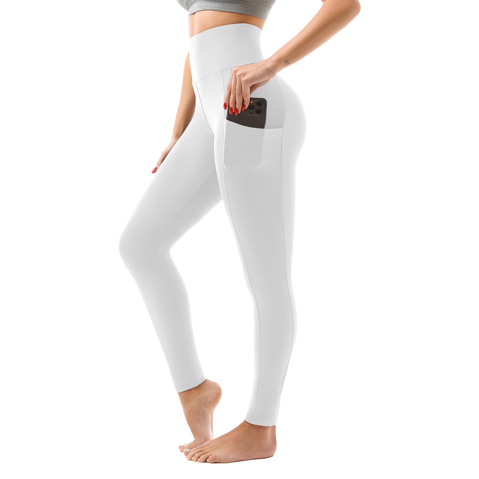 SINOPHANT High Waisted Leggings with Pockets Women, Full Length Capri Buttery Soft Stretchy Yoga Pants
