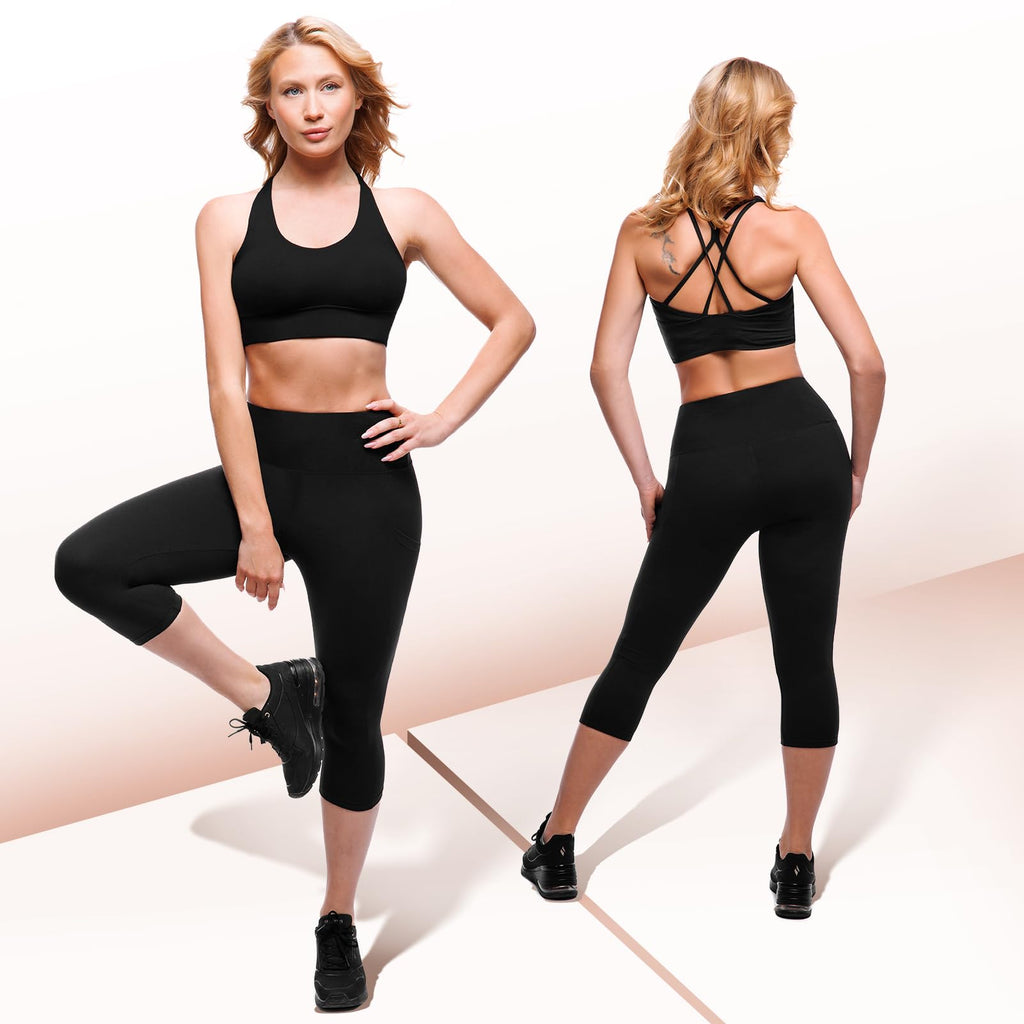SINOPHANT High Waisted Leggings with Pockets Women, Full Length Capri Buttery Soft Stretchy Yoga Pants
