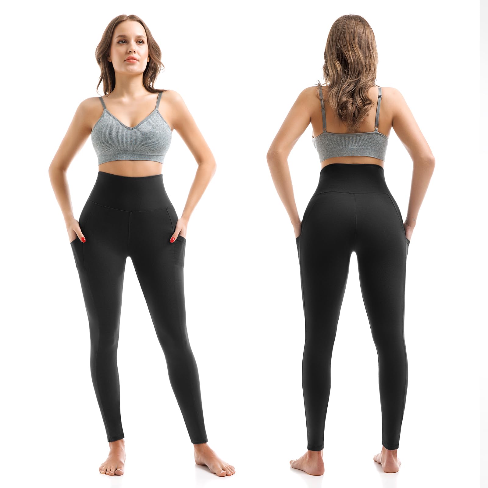SINOPHANT High Waisted Leggings with Pockets Women, Full Length Capri Buttery Soft Stretchy Yoga Pants
