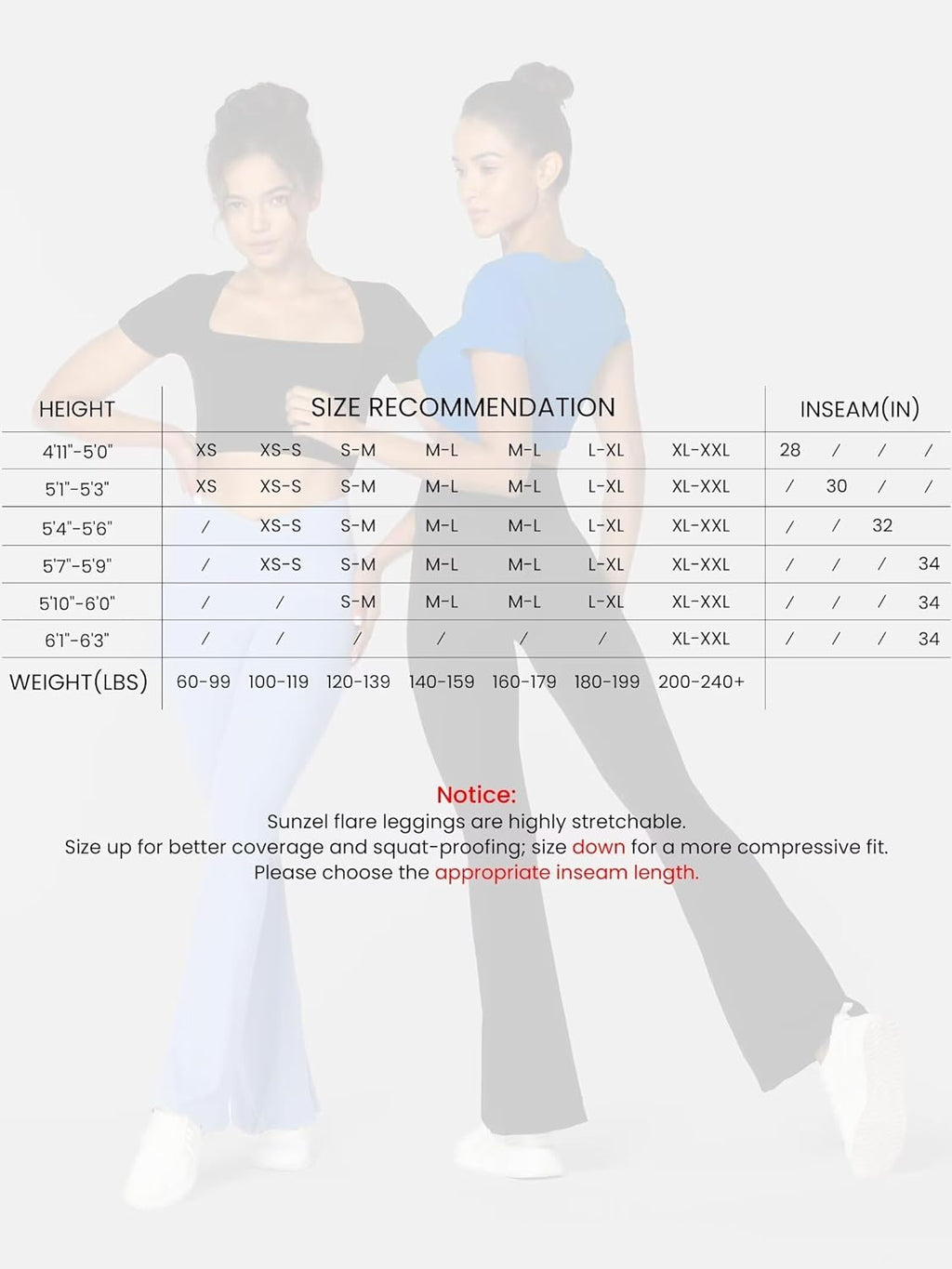 Sunzel Womens Flare Leggings No Front Seam Flare Yoga Pants with Tummy Control Crossover High Waist - 28" / 30" / 32" / 34"